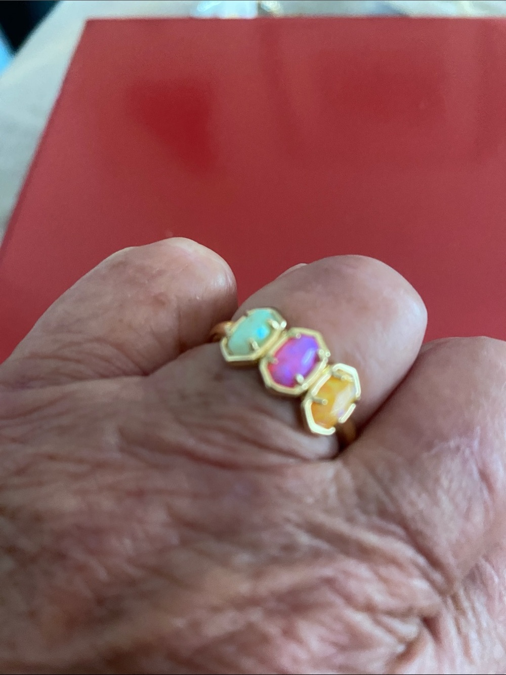 Kendra Scott Gold Ring with Pink, Mint & Yellow Stones